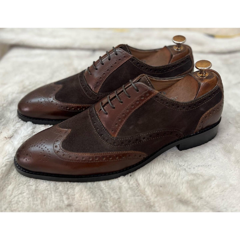 Brown Suede & Leather Brouge Oxfords