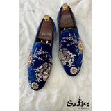 Blue Velvet Gold Zardosi Embroidery