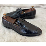 Black Crocodile Loafers With Black Metal Trim