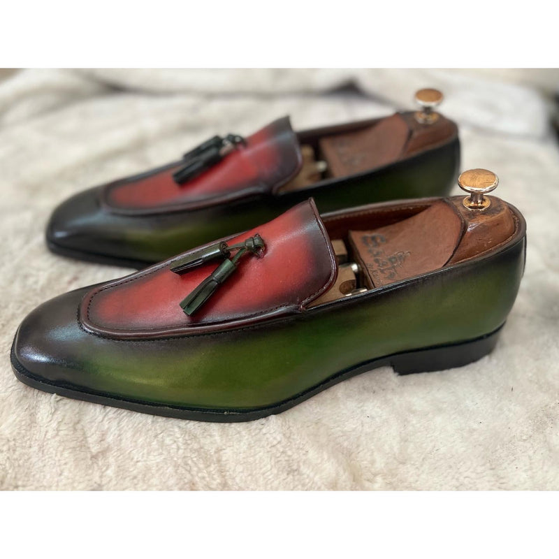Green&Red Loafers With Tassels