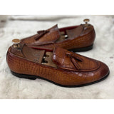 Tan Croco Loafers With Tassels