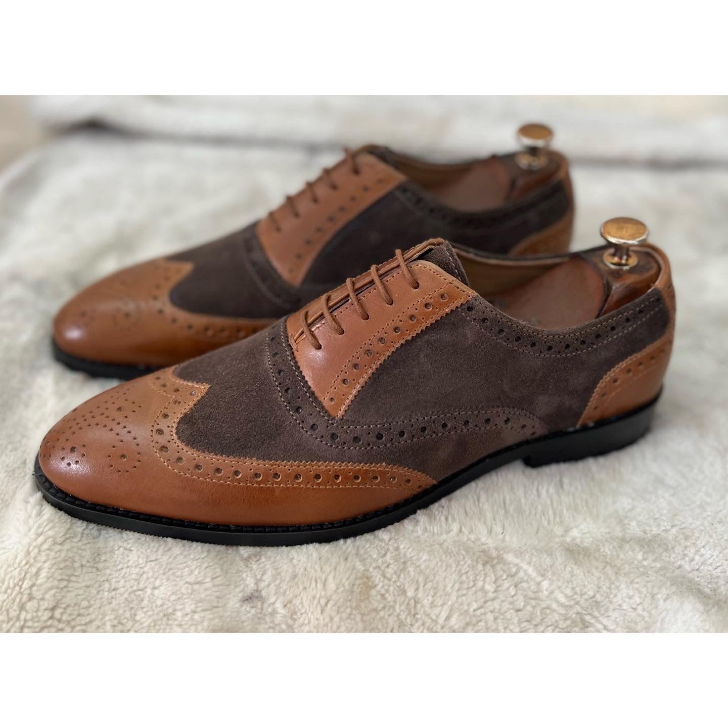 Brown Suede & Tan Leather Brouge Oxfords