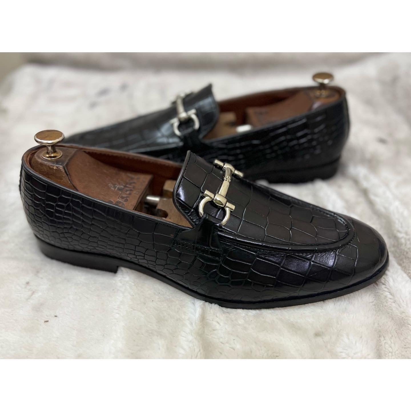 Black Croco Horsebit Loafers