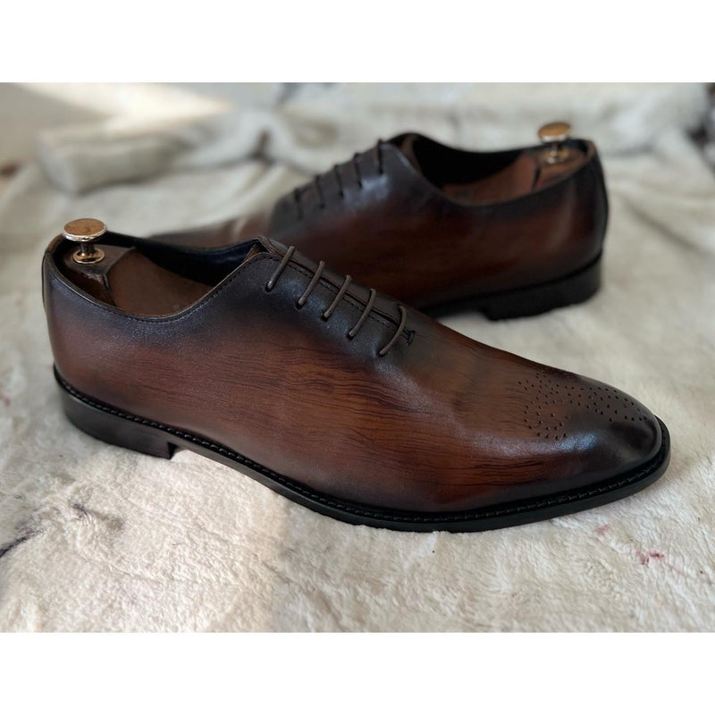 Wholecut Brouge Oxfords Hand Patina Wood