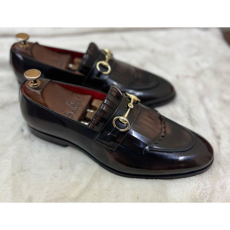 Horsebit Loafers With Fringe Brown