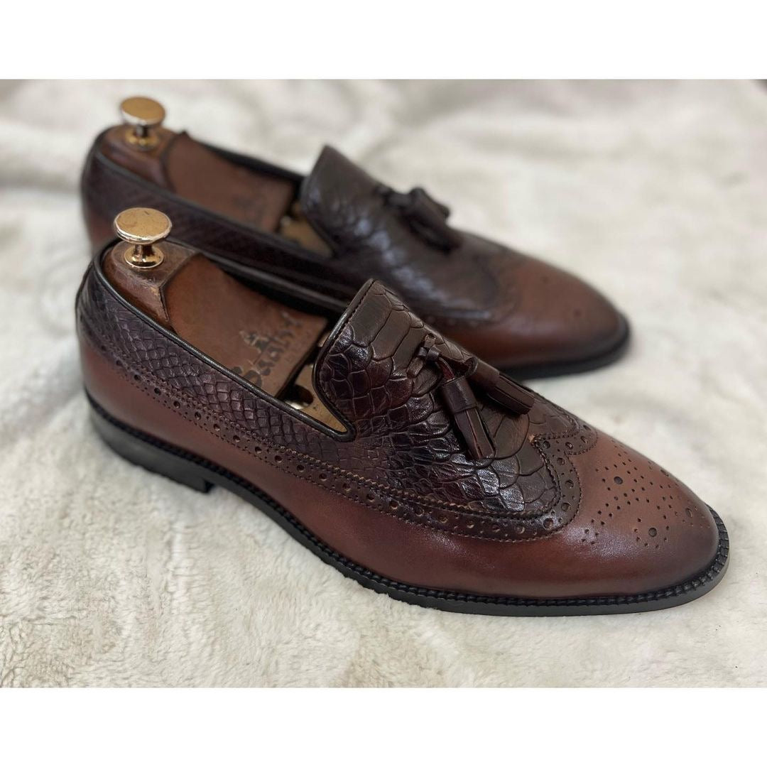 Twin Texture Wingcap Loafers Python