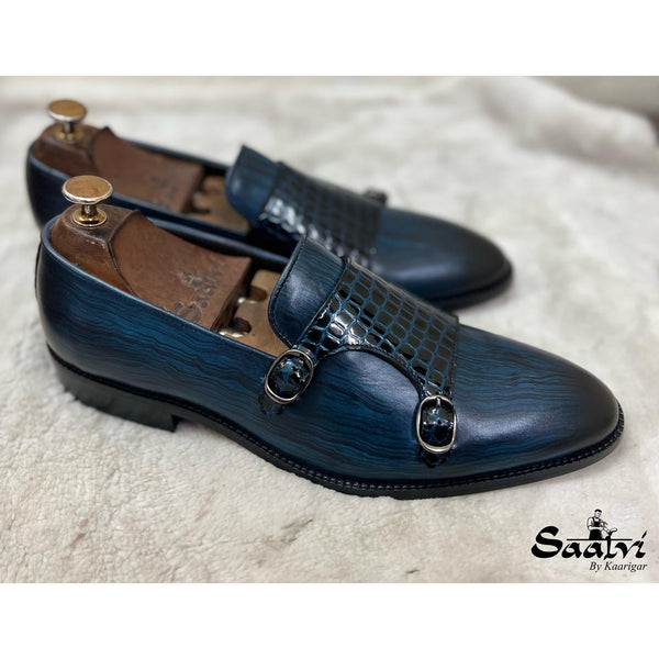 Blue Double Monk Strap Loafers