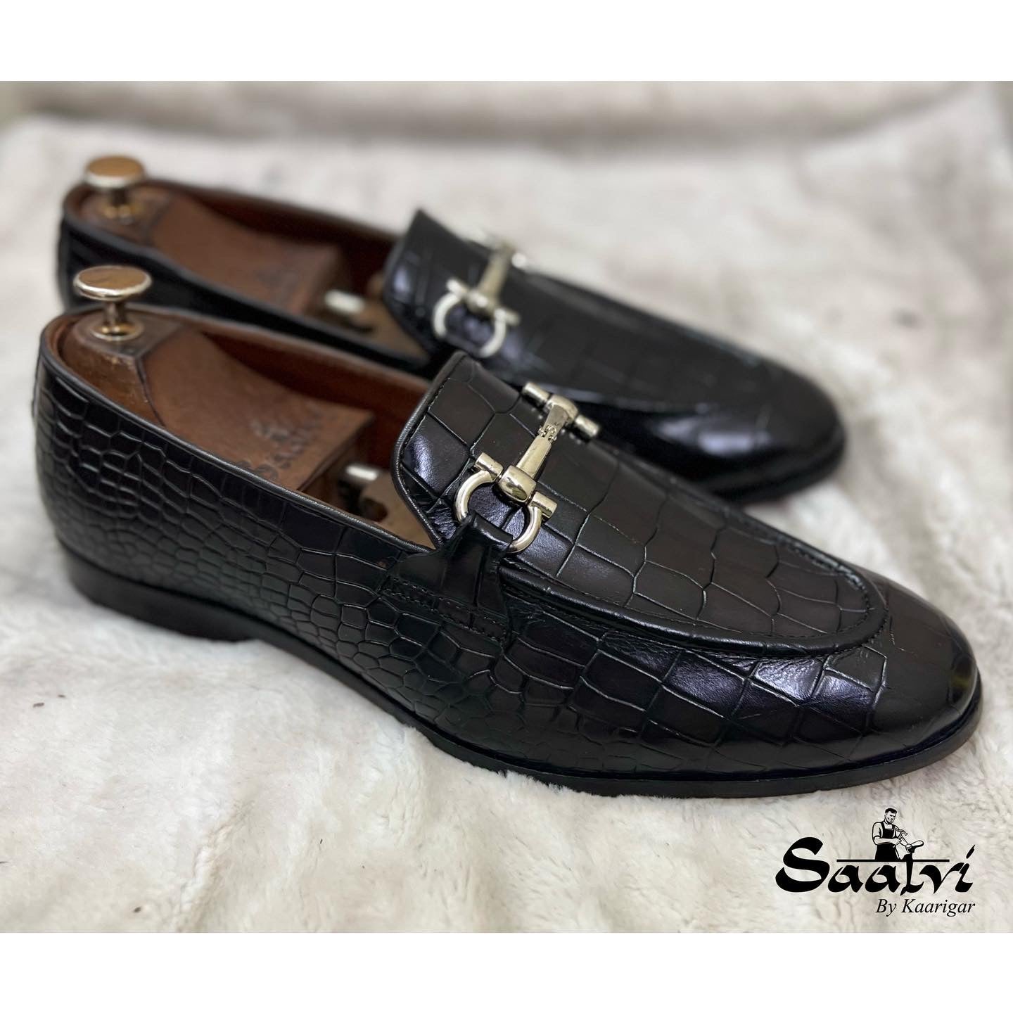 Black Croco Horsebit Loafers