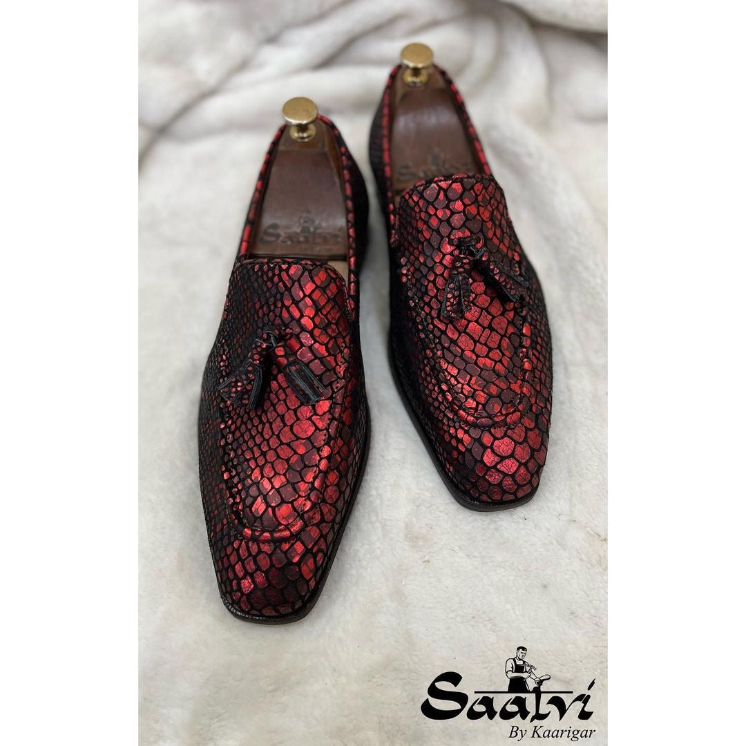 Snake Foil Loafers With Tassels Red