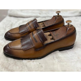 Tan Penny Loafers With Fringes