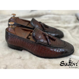 Brown Croco Loafers With Tassles