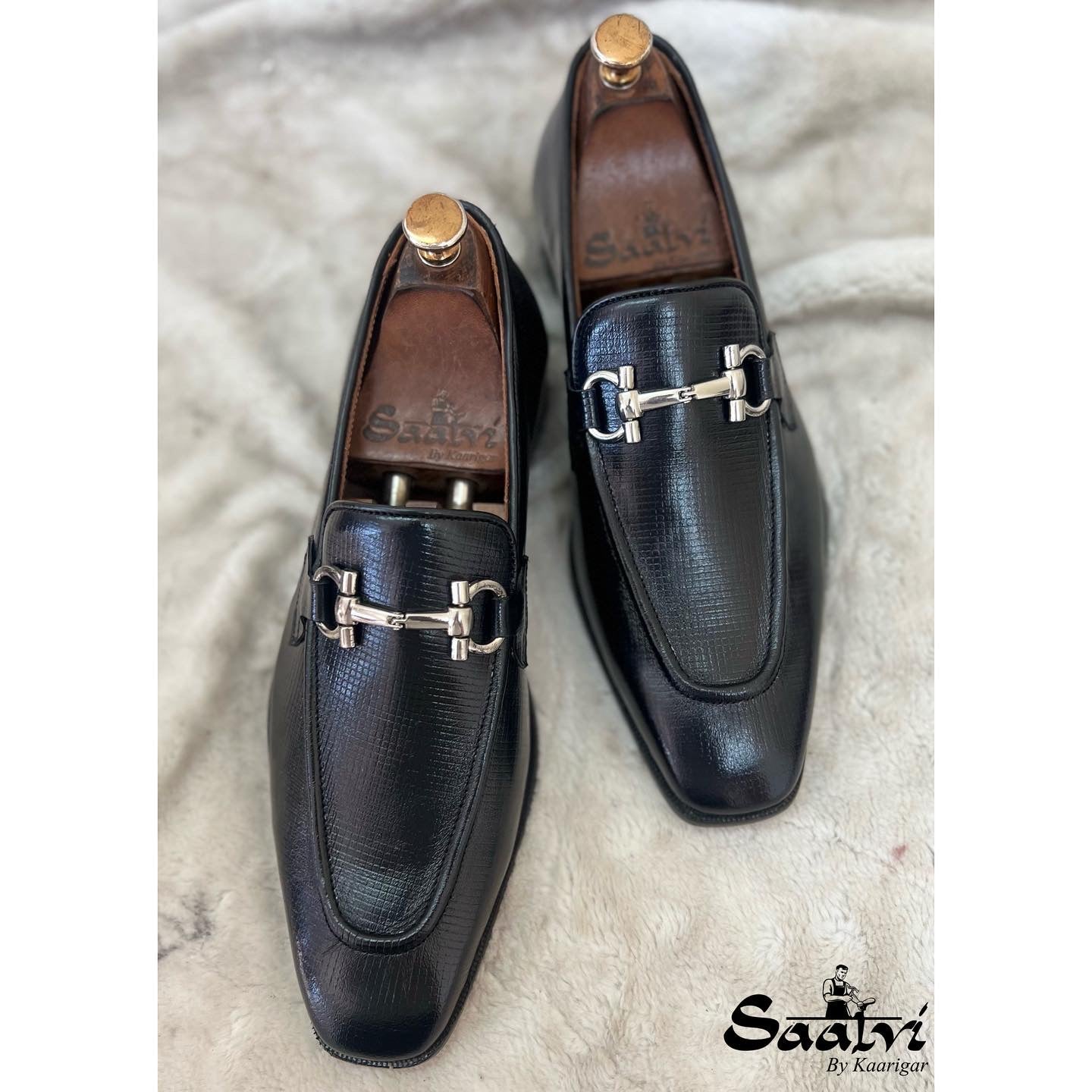 Black Loafers With Silver Metal Trim