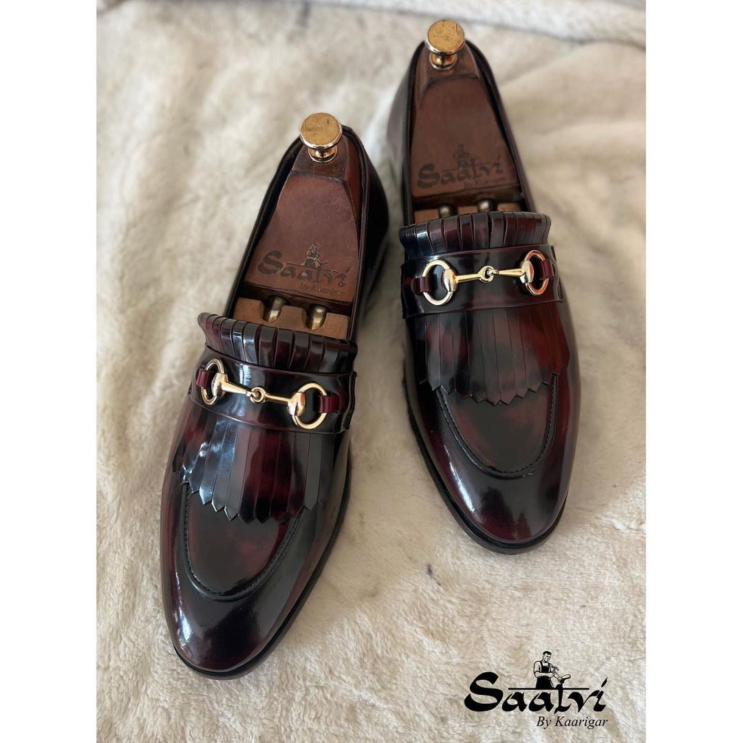 Horsebit Loafers With Fringes Bordo