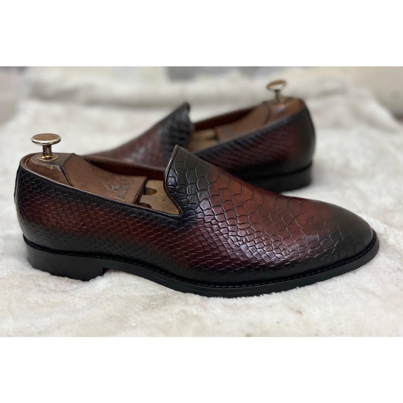 Python Embossed Loafers |Wine
