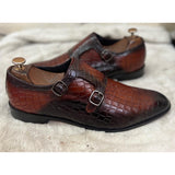 Double Monk Strap Croco Hand Finished