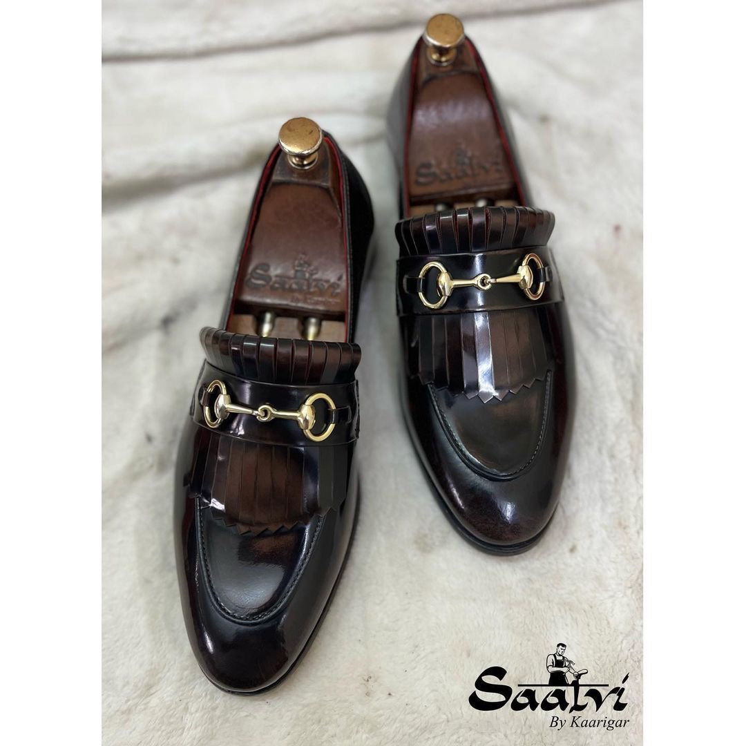 Horsebit Loafers With Fringe Brown