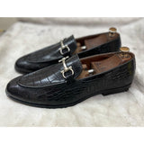 Black Croco Horsebit Loafers