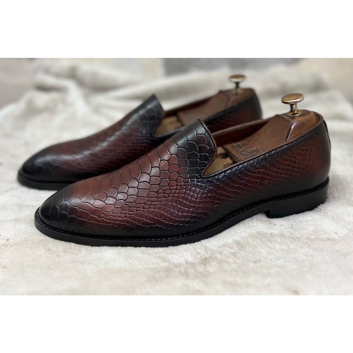 Python Embossed Loafers |Wine