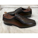 Python Embossed Oxfords Green Hand Patina