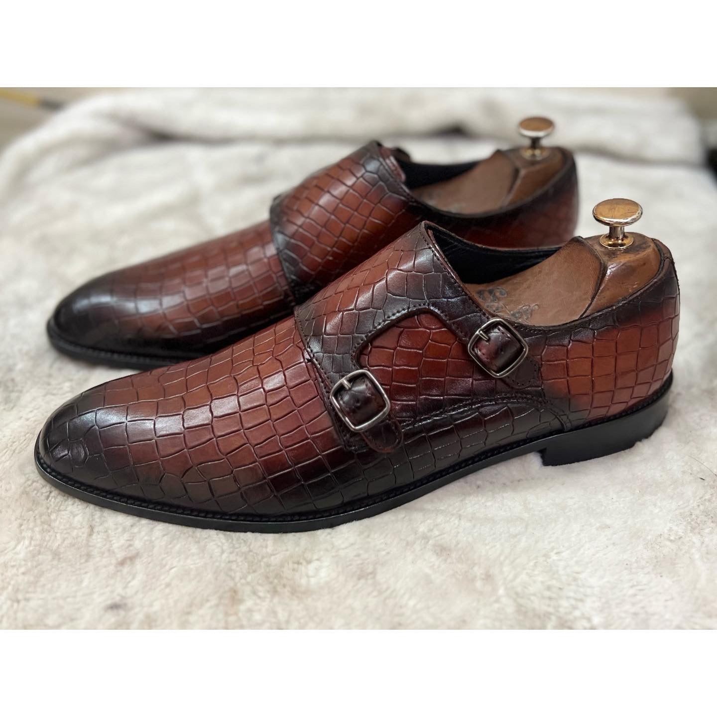 Double Monk Strap Croco Hand Finished