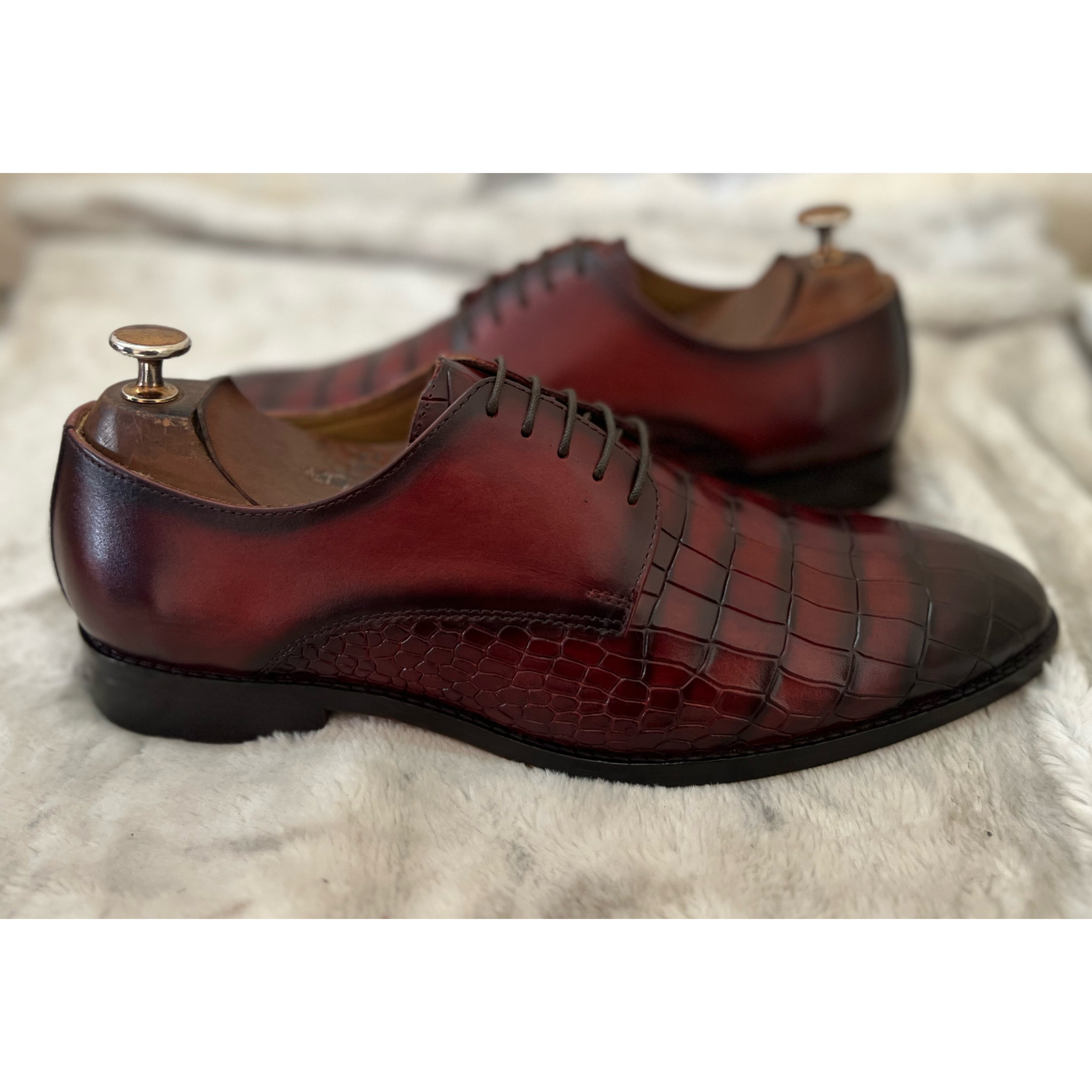 Croco Vamp Derby Hand Patina