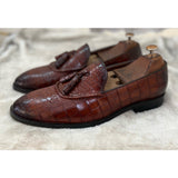 Crocodile Tassel Loafers - Brown