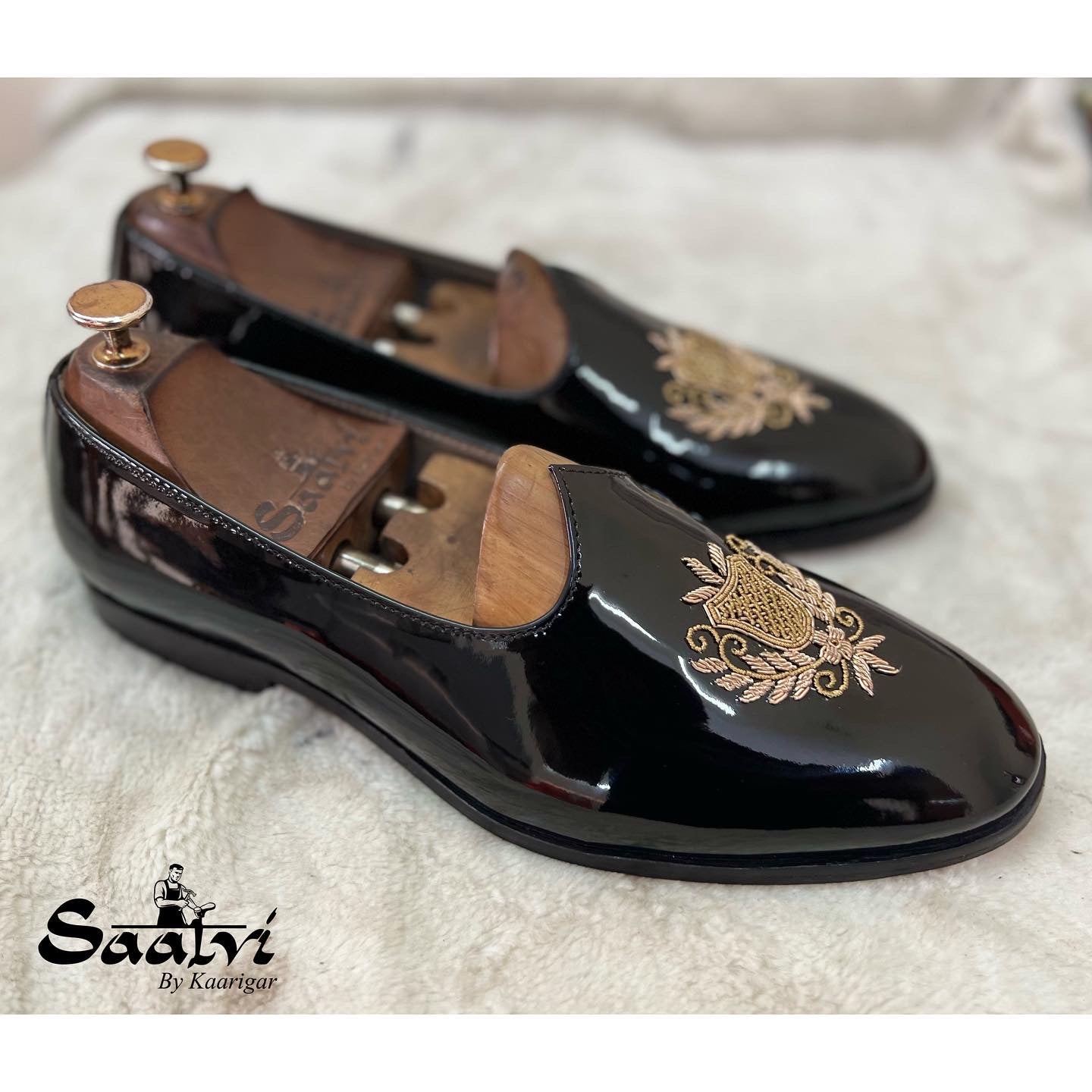 Black Patent Jalsa With Zardosi Embroidery