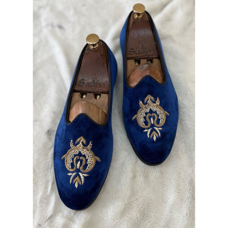 Blue Velvet Crown Zardosi Embroidery
