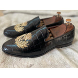 Black Croco With Crown Embroidery