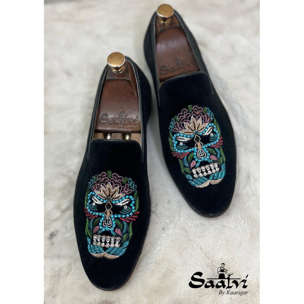 Skull Zardosi Black Velvet