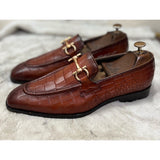 Tan Croco Loafers With Buckle