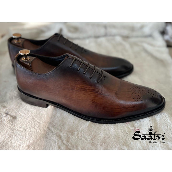 Wholecut Brouge Oxfords Hand Patina Wood