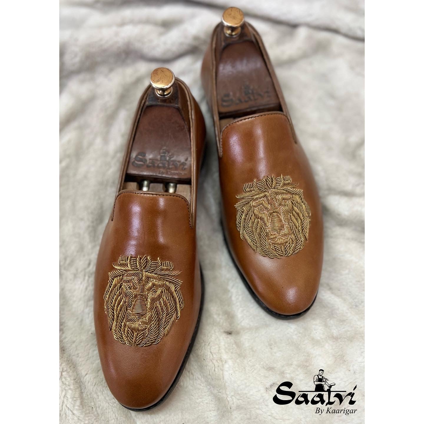 Tan Lion Zardosi Slipons