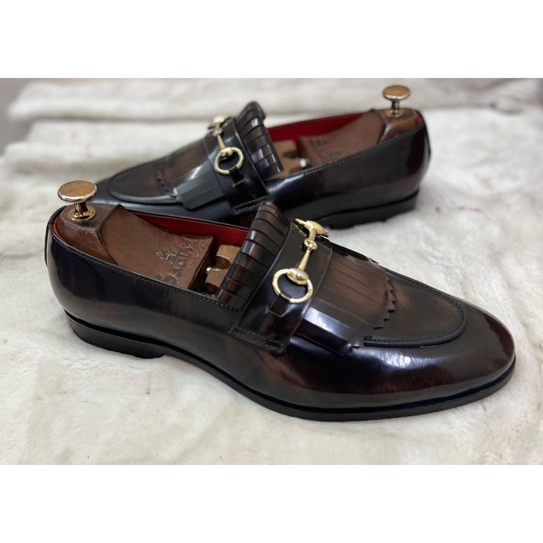 Horsebit Loafers With Fringe Brown