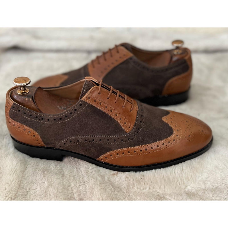 Brown Suede & Tan Leather Brouge Oxfords