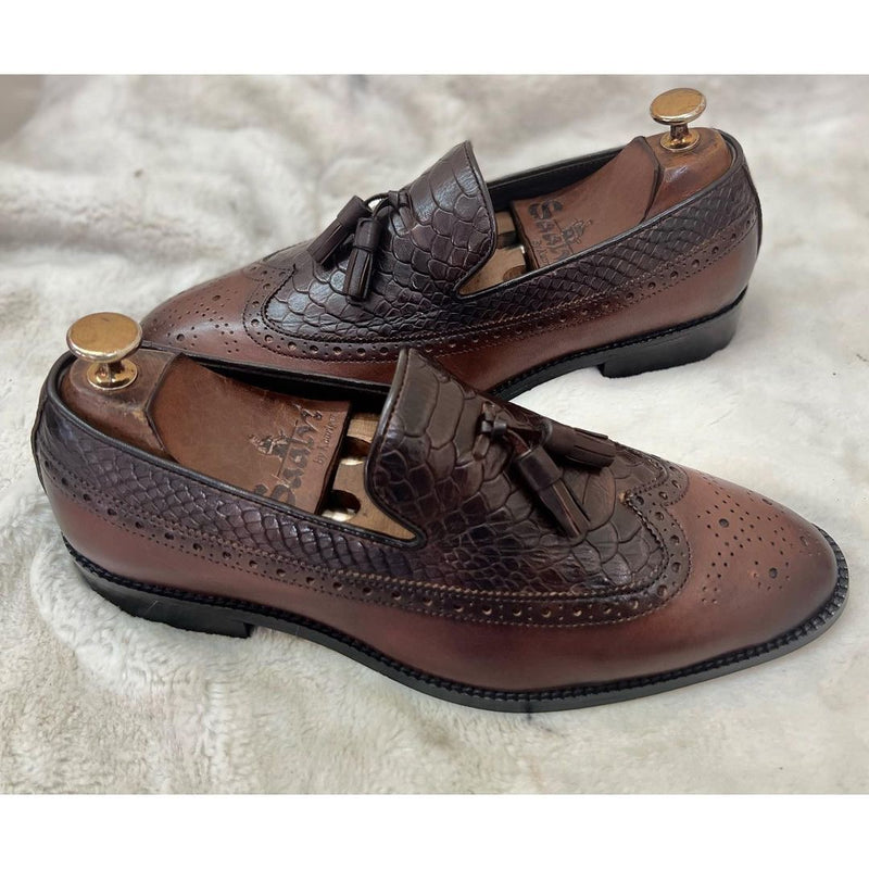 Twin Texture Wingcap Loafers Python