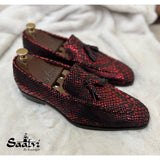 Snake Foil Loafers With Tassels Red