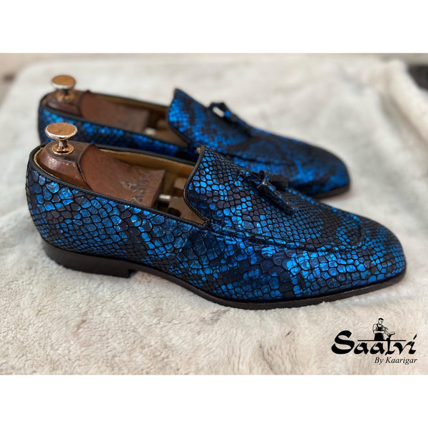 Snake Foil Loafers With Tassels Blue