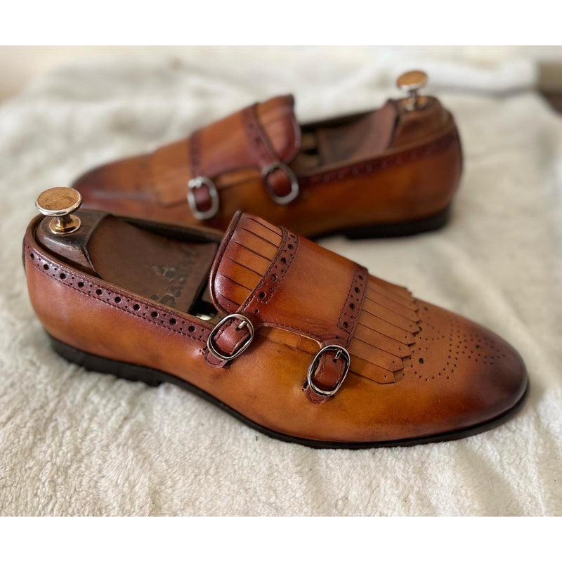 Monkstrap Loafers With Fringes Tan