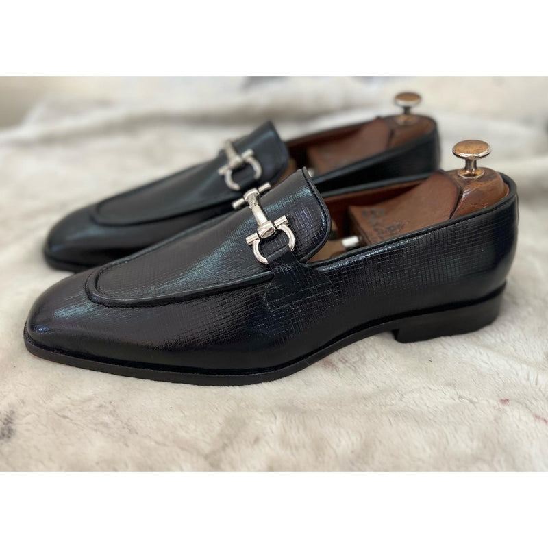 Black Loafers With Silver Metal Trim