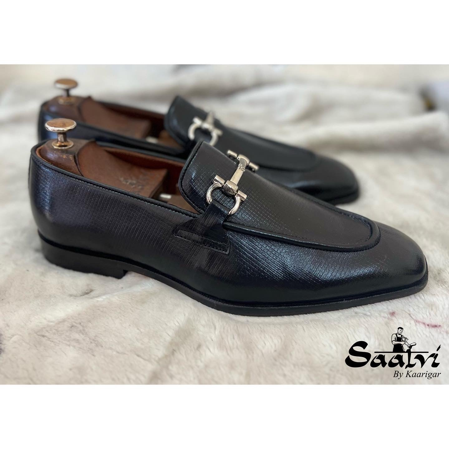 Black Loafers With Silver Metal Trim